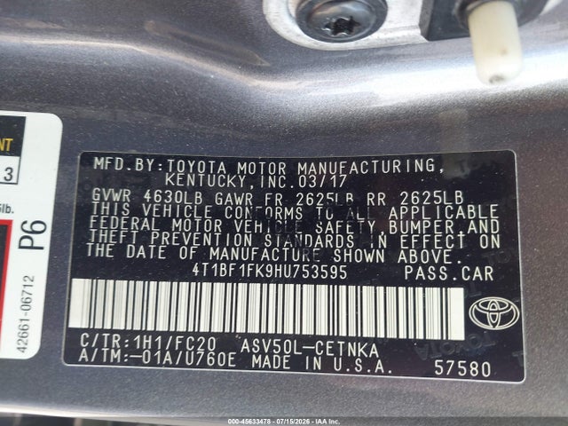 4T1BF1FK9HU753595 Toyota CAMRY LE