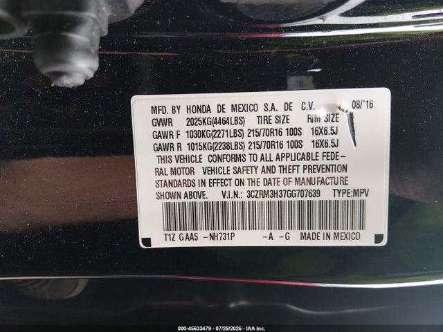 45633479 :رقم المزاد ، 3CZRM3H37GG707639 vin ، 2016 Honda Cr-v Lx مزاد بيع