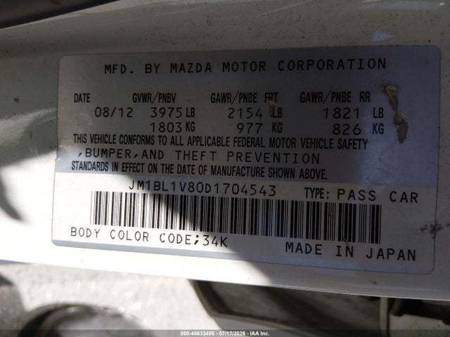 Продаж на аукціоні авто 2013 Mazda Mazda3 I Touring, vin: JM1BL1V80D1704543, номер лоту: 45633495