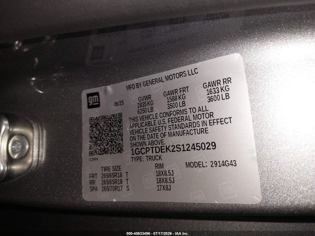 Продажа на аукционе авто 2025 Chevrolet Colorado 4wd Z71, vin: 1GCPTDEK2S1245029, номер лота: 45633496