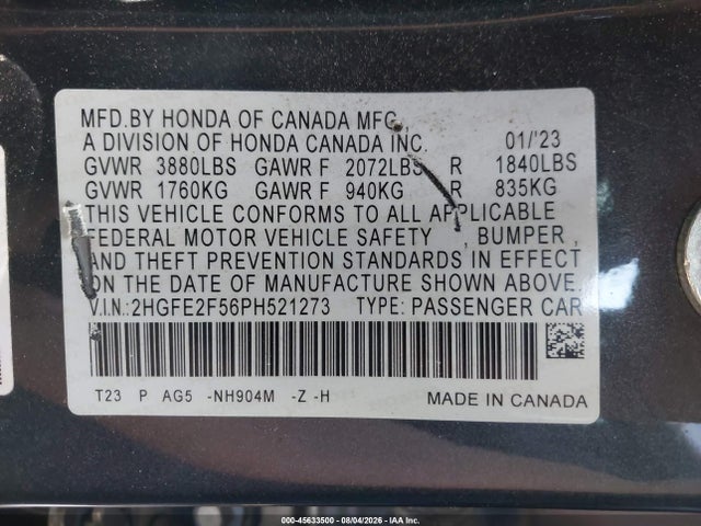 Honda Civic Sport 2023 2HGFE2F56PH521273 Image 9