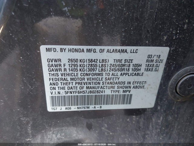 Honda Pilot Ex-l 2018 5FNYF6H57JB028241 Image 9