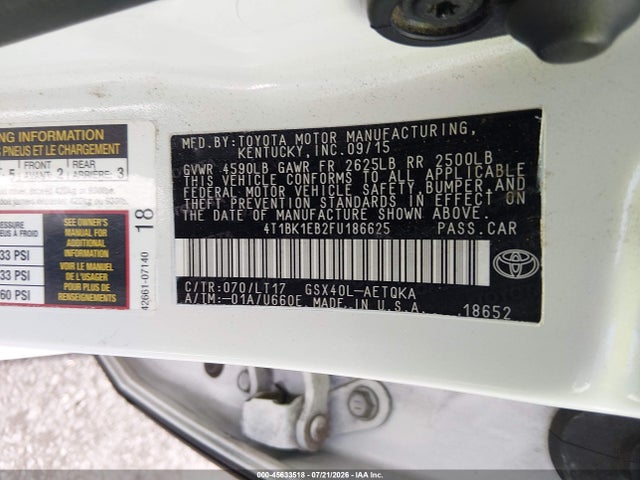 4T1BK1EB2FU186625 Toyota Avalon Xle Touring