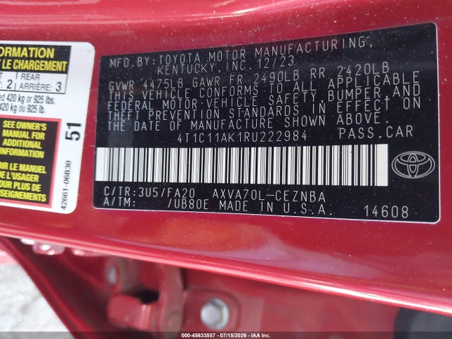 4T1C11AK1RU222984 Toyota CAMRY LE