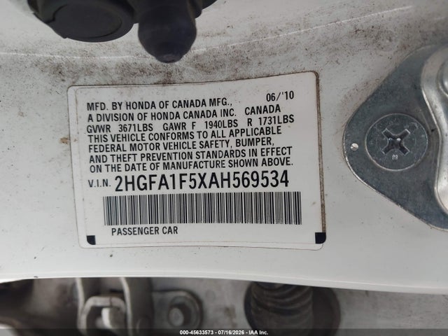 Продажа на аукционе авто 2010 Honda Civic Lx, vin: 2HGFA1F5XAH569534, номер лота: 45633573