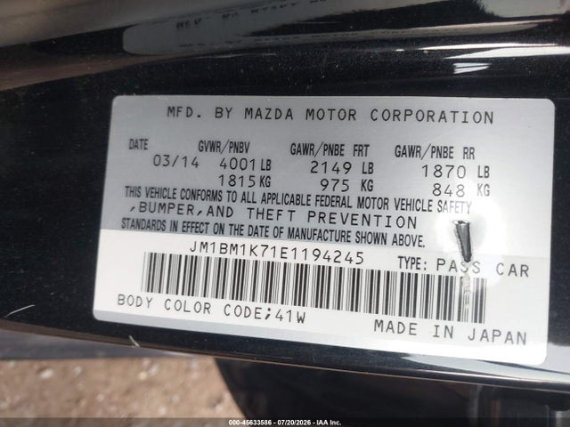 2014 Mazda Mazda3 I Sport მანქანა იყიდება აუქციონზე, vin: JM1BM1K71E1194245, აუქციონის ნომერი: 45633586