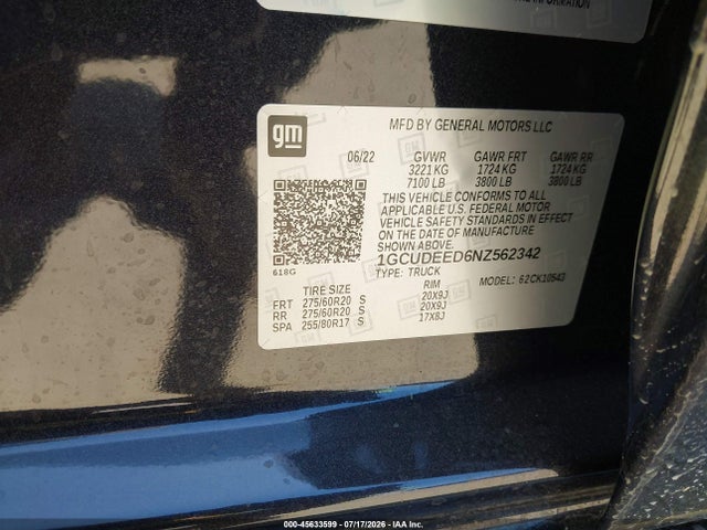 1GCUDEED6NZ562342 Chevrolet Silverado 1500 4wd Short Bed Rst