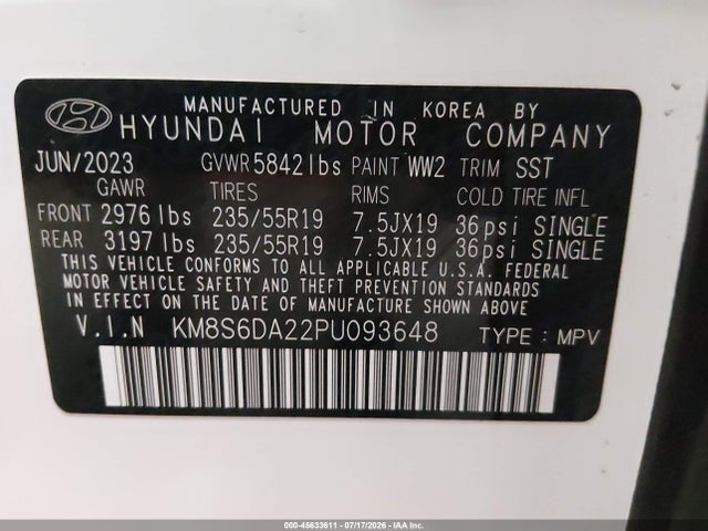 Aukcja sprzedaży 2023 Hyundai Santa Fe Plug-in Hybrid Sel Convenience, vin: KM8S6DA22PU093648, numer aukcji: 45633611