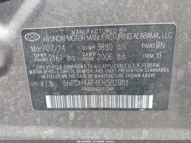 Hyundai ELANTRA SE 2014 5NPDH4AE4EH502001 Image 9