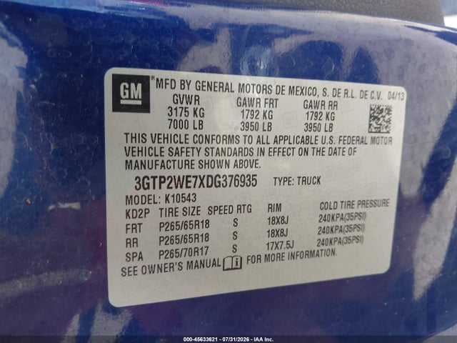 Aukcja sprzedaży 2013 Gmc Sierra 1500 Slt, vin: 3GTP2WE7XDG376935, numer aukcji: 45633621