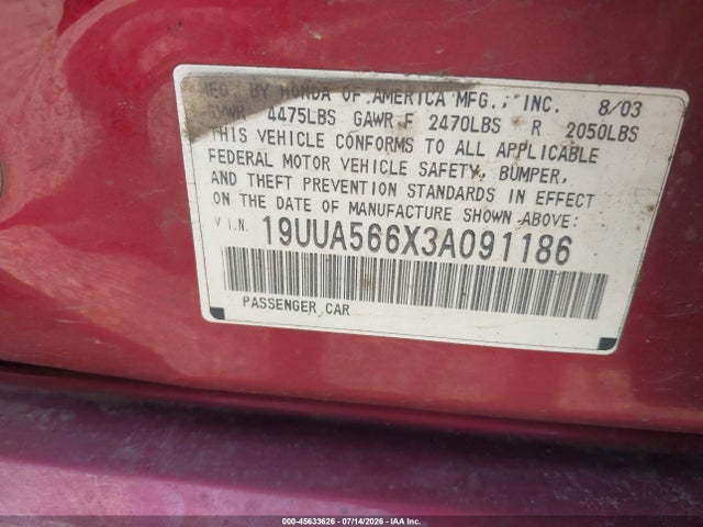 Aukcja sprzedaży 2003 Acura Tl 3.2, vin: 19UUA566X3A091186, numer aukcji: 45633626