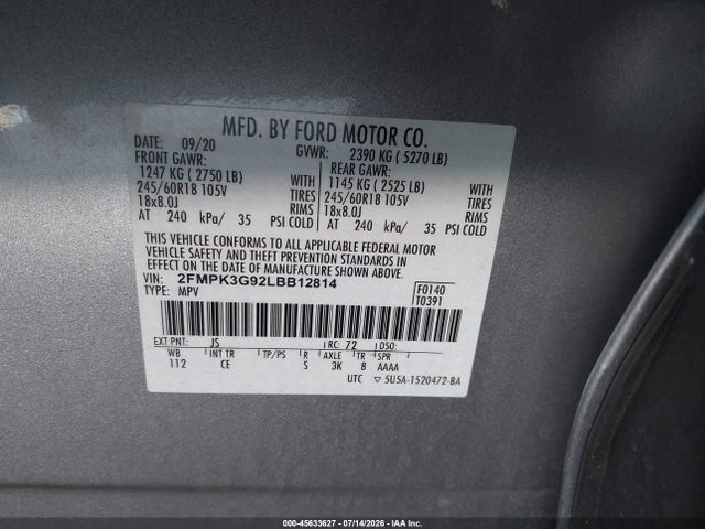 Ford EDGE SE 2020 2FMPK3G92LBB12814 Image 9