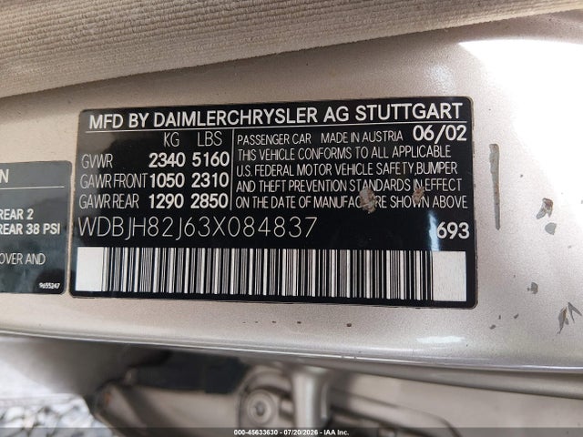 Продажа на аукционе авто 2003 Mercedes-benz E 320 4m, vin: WDBJH82J63X084837, номер лота: 45633630