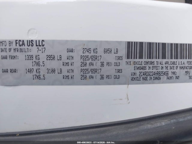 Dodge Grand Caravan Sxt 2017 2C4RDGCG4HR825456 Image 9