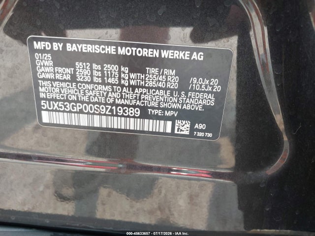 Aukcja sprzedaży 2025 Bmw X3 30 Xdrive, vin: 5UX53GP00S9Z19389, numer aukcji: 45633657