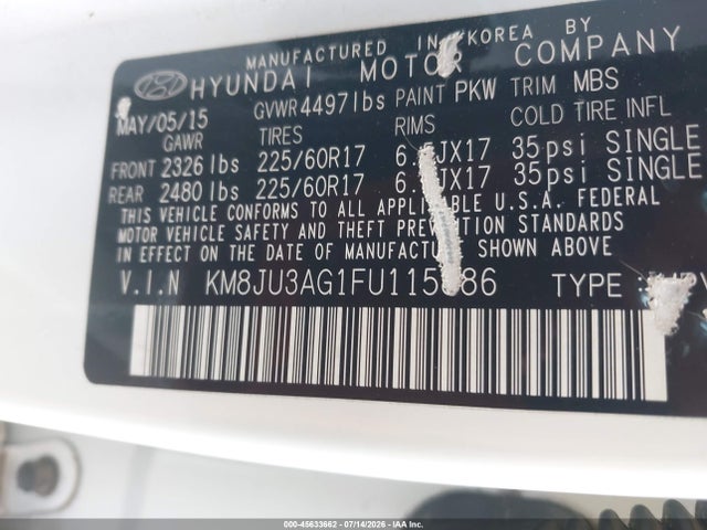 Hyundai TUCSON SE 2015 KM8JU3AG1FU115886 Image 9