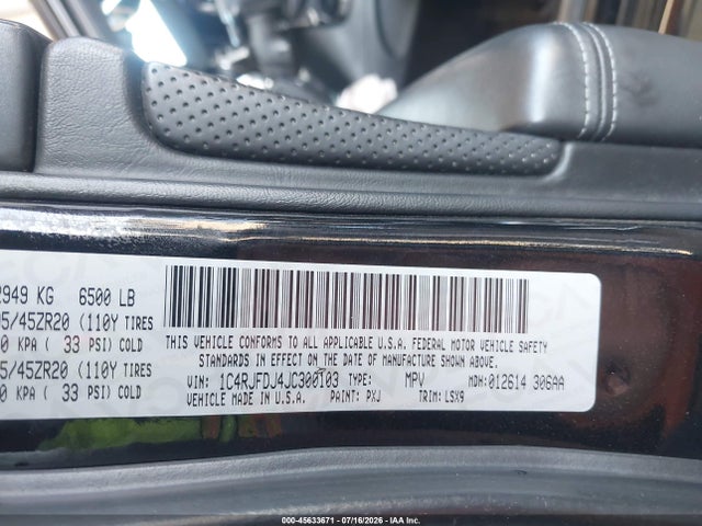Продажа на аукционе авто 2018 Jeep Grand Cherokee Srt 4x4, vin: 1C4RJFDJ4JC300103, номер лота: 45633671