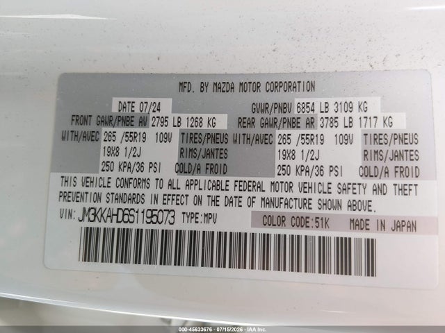 JM3KKAHD6S1195073 Mazda Cx-90 3.3 Turbo Select Package