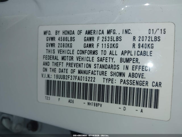 Acura Tlx V6 2015 19UUB2F37FA015222 Image 9