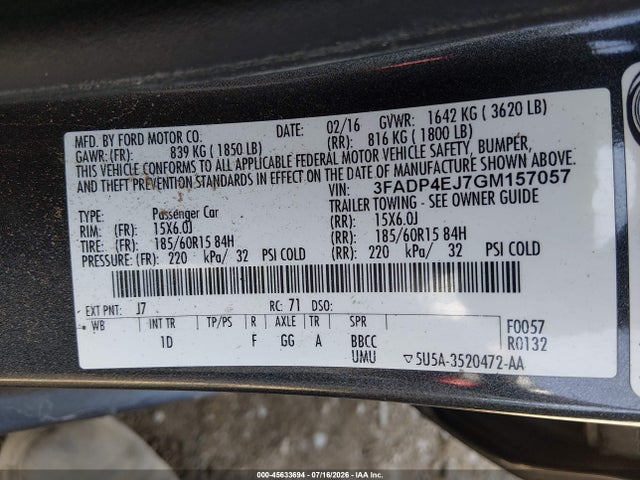 3FADP4EJ7GM157057 Ford FIESTA SE
