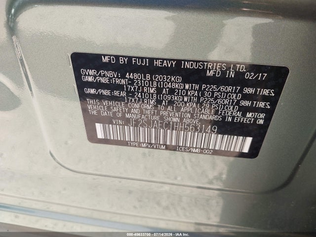 Subaru Forester 2.5i Premium 2017 JF2SJAEC1HH563149 Image 9