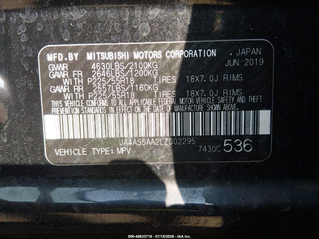 Aukcja sprzedaży 2020 Mitsubishi Eclipse Cross Se 1.5t, vin: JA4AS5AA2LZ002295, numer aukcji: 45633718