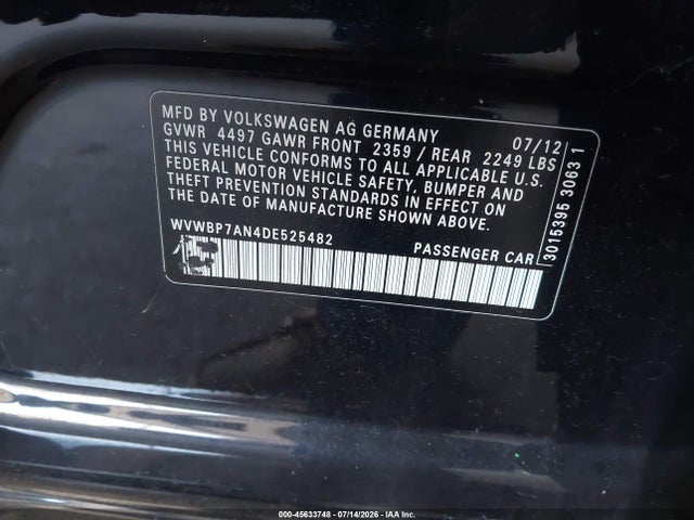Продажа на аукционе авто 2013 Volkswagen Cc 2.0t Sport, vin: WVWBP7AN4DE525482, номер лота: 45633748