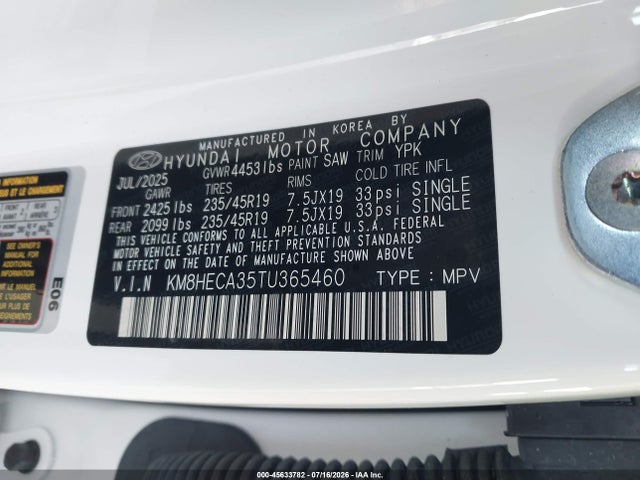 Продаж на аукціоні авто 2026 Hyundai Kona Limited, vin: KM8HECA35TU365460, номер лоту: 45633782