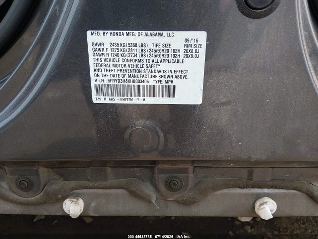 Aukcja sprzedaży 2017 Acura Mdx Advance Package, vin: 5FRYD3H8XHB003406, numer aukcji: 45633785