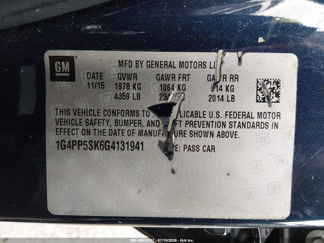 2016 Buick Verano მანქანა იყიდება აუქციონზე, vin: 1G4PP5SK6G4131941, აუქციონის ნომერი: 45633787