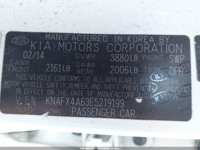 45633789 :رقم المزاد ، KNAFX4A63E5219199 vin ، 2014 Kia Forte Lx مزاد بيع