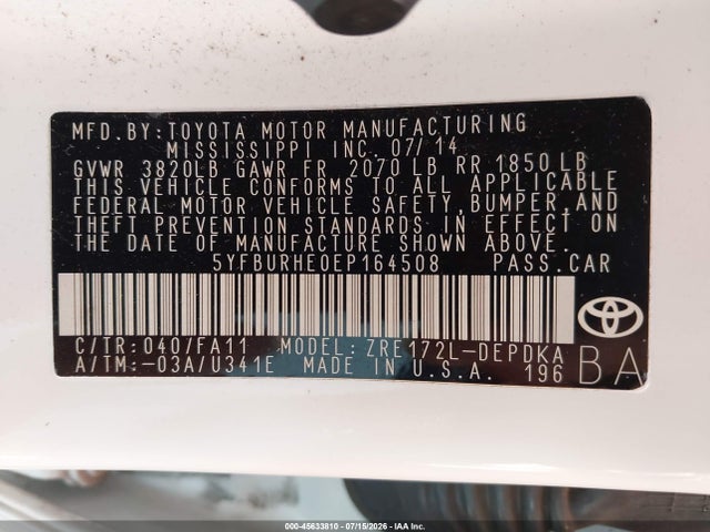 Toyota COROLLA L 2014 5YFBURHE0EP164508 Image 9