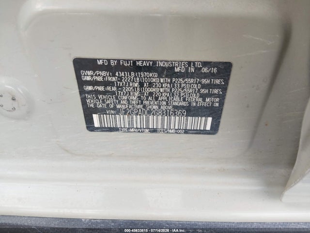 2016 Subaru Crosstrek 2.0i Premium მანქანა იყიდება აუქციონზე, vin: JF2GPADC2G8316369, აუქციონის ნომერი: 45633815