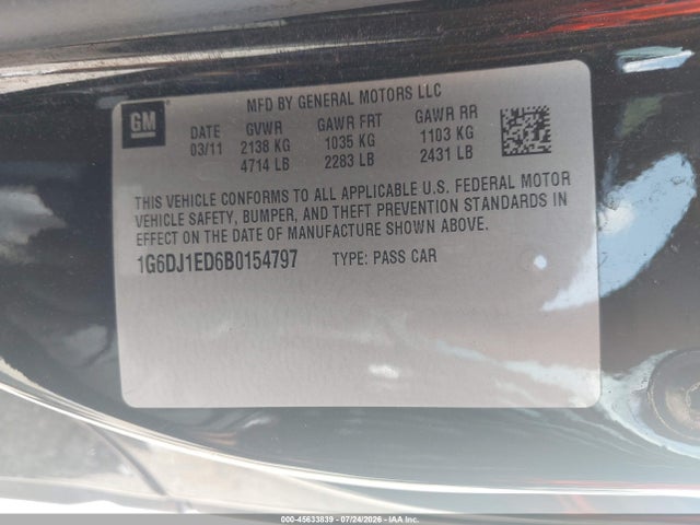 Продажа на аукционе авто 2011 Cadillac Cts Performance, vin: 1G6DJ1ED6B0154797, номер лота: 45633839