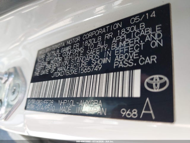Toyota Prius C Three 2014 JTDKDTB3XE1565749 Image 9