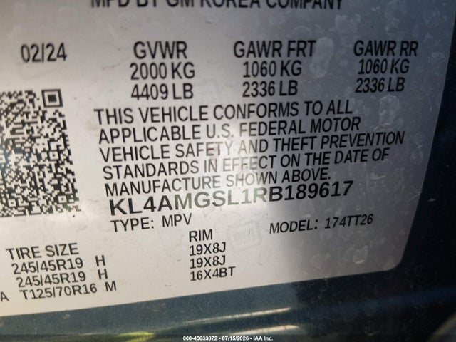 45633872 :رقم المزاد ، KL4AMGSL1RB189617 vin ، 2024 Buick Encore Gx Avenir Awd مزاد بيع