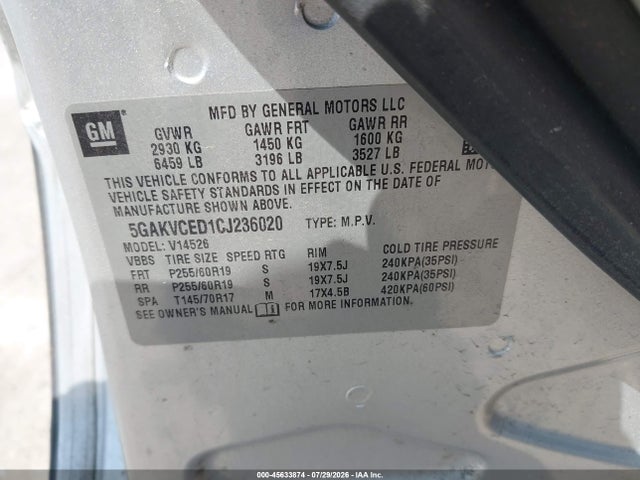 Aukcja sprzedaży 2012 Buick Enclave Leather, vin: 5GAKVCED1CJ236020, numer aukcji: 45633874