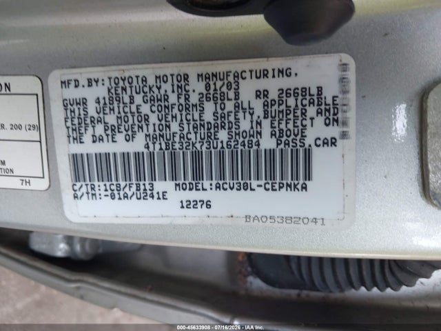 Продаж на аукціоні авто 2003 Toyota Camry Le, vin: 4T1BE32K73U162484, номер лоту: 45633908