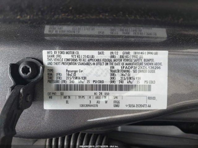 Продаж на аукціоні авто 2013 Ford Focus Se, vin: 1FADP3F2XDL136296, номер лоту: 45633910