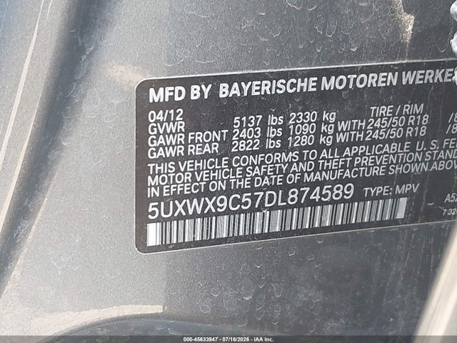 2013 Bmw X3 Xdrive28i მანქანა იყიდება აუქციონზე, vin: 5UXWX9C57DL874589, აუქციონის ნომერი: 45633947
