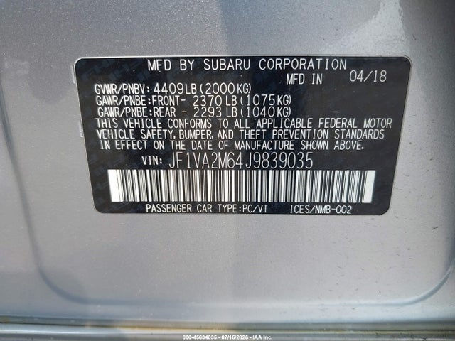 JF1VA2M64J9839035 Subaru Wrx Sti