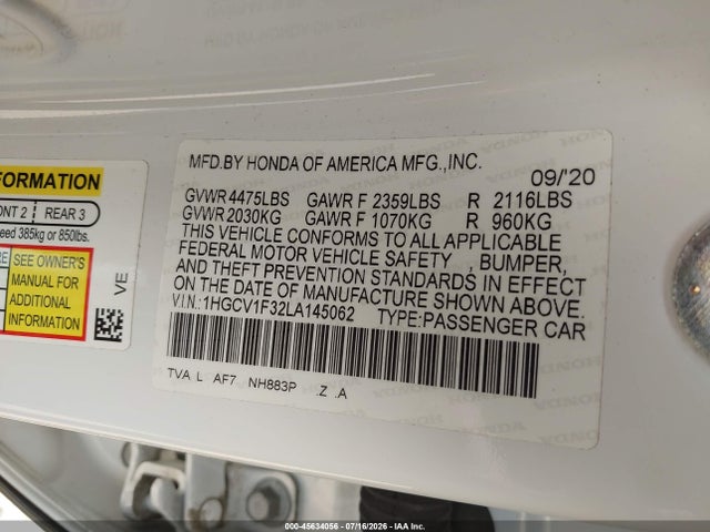 1HGCV1F32LA145062 Honda Accord Sport