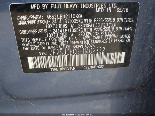 Aukcja sprzedaży 2017 Subaru Forester 2.0xt Premium, vin: JF2SJGEC6HH402332, numer aukcji: 45634073