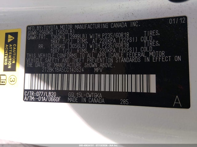 Продаж на аукціоні авто 2012 Lexus Rx 350, vin: 2T2BK1BA5CC142624, номер лоту: 45634151