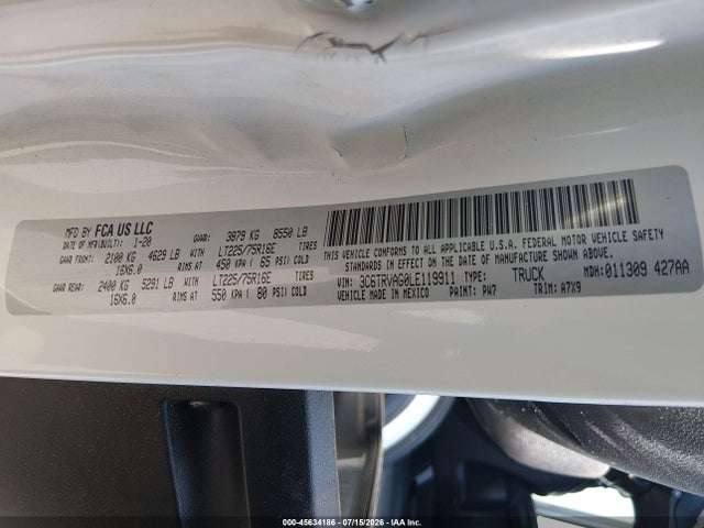 Продажа на аукционе авто 2020 Ram Promaster 1500 Low Roof 136 Wb, vin: 3C6TRVAG0LE119911, номер лота: 45634186