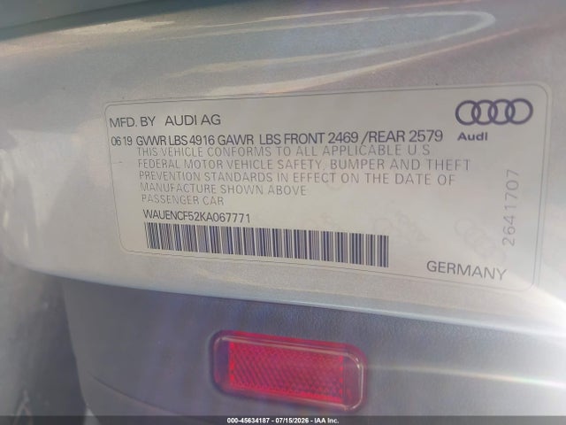 Продажа на аукционе авто 2019 Audi A5 45 Premium, vin: WAUENCF52KA067771, номер лота: 45634187