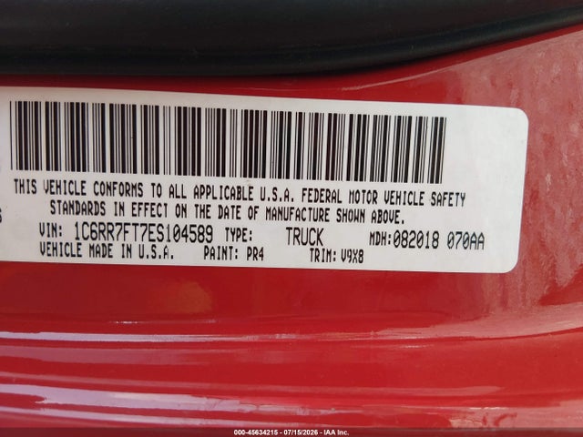 Продажа на аукционе авто 2014 Ram 1500 Express, vin: 1C6RR7FT7ES104589, номер лота: 45634215