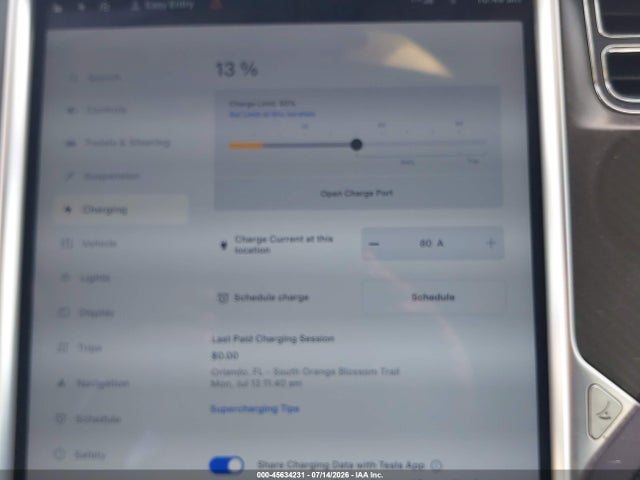 45634231 :رقم المزاد ، 5YJSA1DP0DFP06721 vin ، 2013 Tesla Model S Performance مزاد بيع