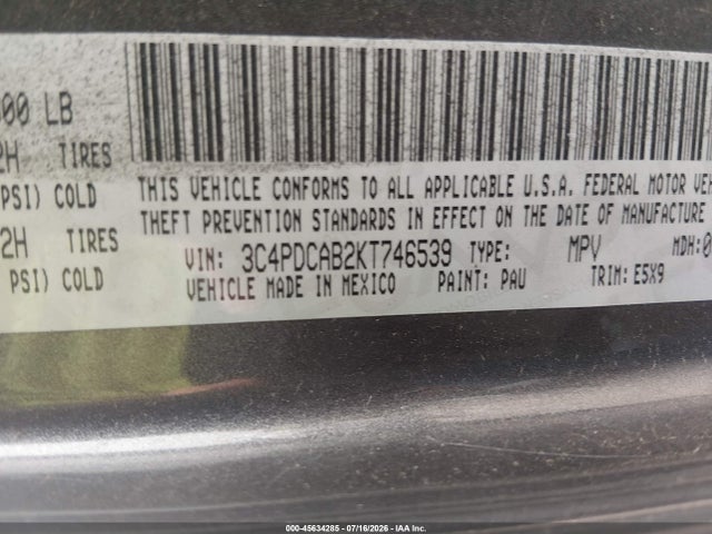 Aukcja sprzedaży 2019 Dodge Journey Se Value Package, vin: 3C4PDCAB2KT746539, numer aukcji: 45634285