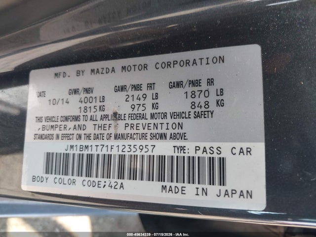 2015 Mazda Mazda3 I Sv მანქანა იყიდება აუქციონზე, vin: JM1BM1T71F1235957, აუქციონის ნომერი: 45634339